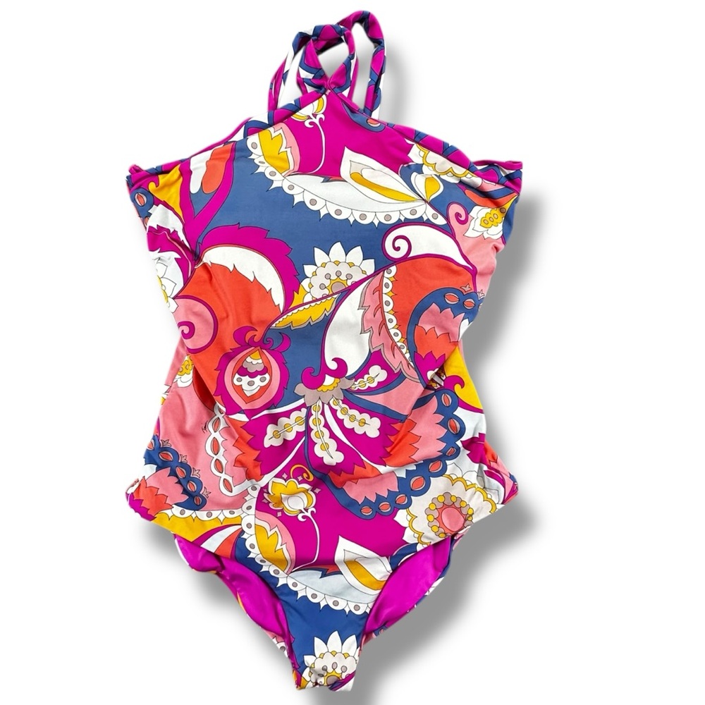 Trina Turk Sevilla Halter Tankini Swimsuit Top Paisley Multicolor EUC Size 12